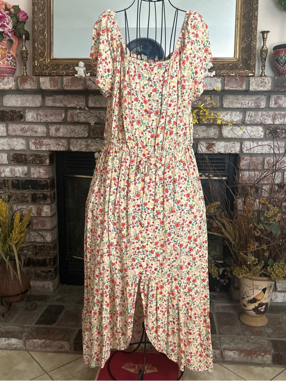 Indigo Rose Women’s Flowy Floral Hi-Low Button Up Off The Shoulder Dress Sz 2X